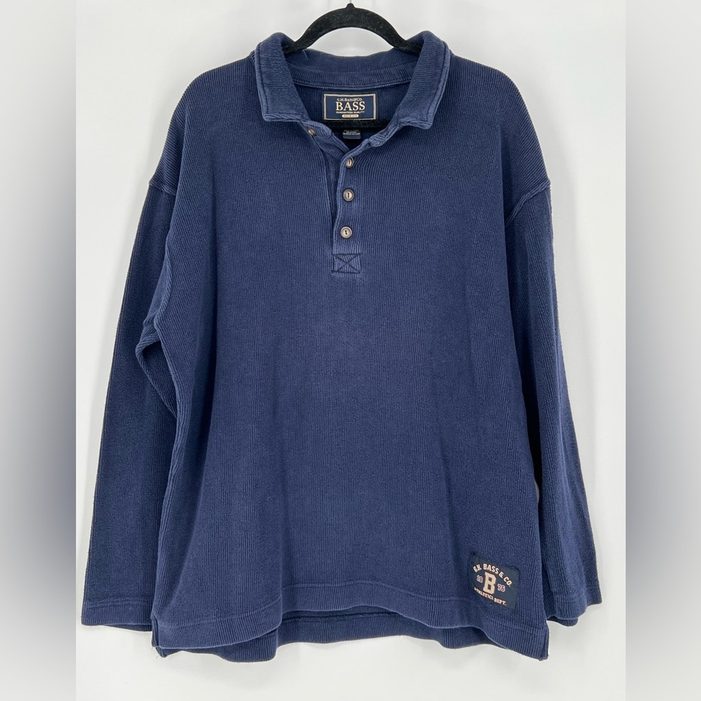 G. H. Bass & Co. men's long-sleeve polo shirt in‎ solid blue